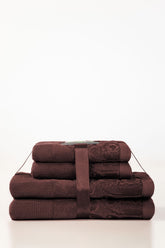 Brown Raisin Jacquard Dyed Towel 4Pcs Set