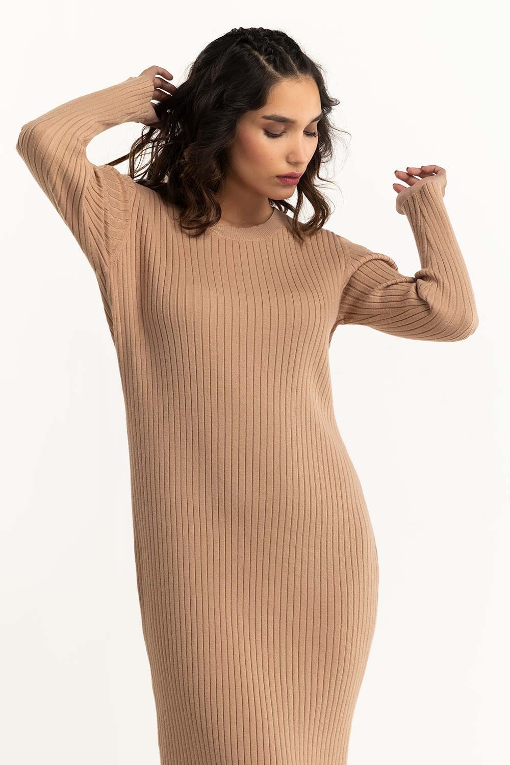 Brown Long Dress With Slit 224-214-301