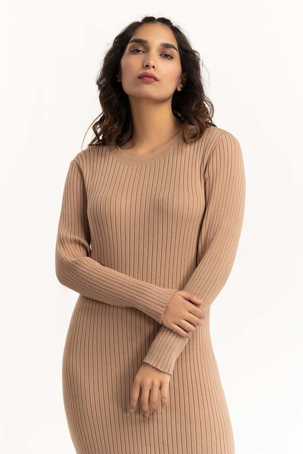 Brown Long Dress With Slit 224-214-301