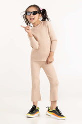 Toddler Girl Brown Ribbed Sweater With Turtle Neck 224-616-303