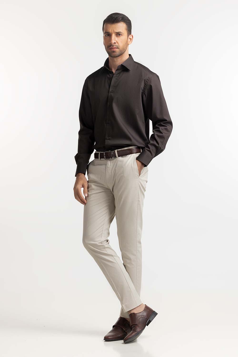 Brown Self Textured Formal Shirt MN-FS-PD24-076
