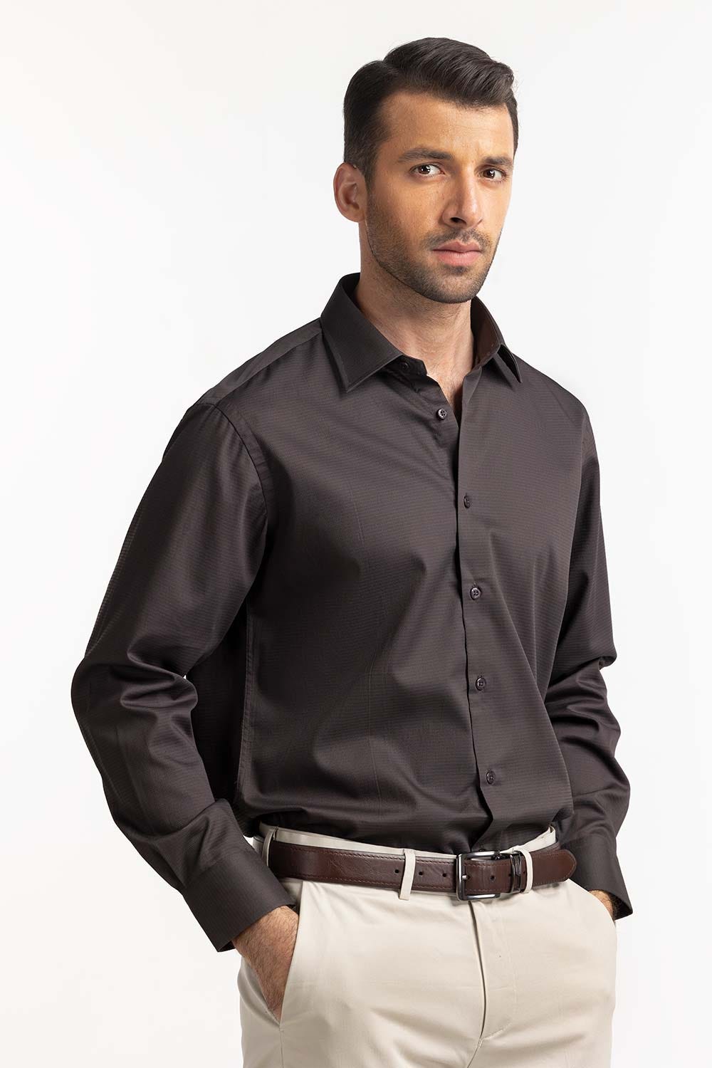 Brown Self Textured Formal Shirt MN-FS-PD24-076