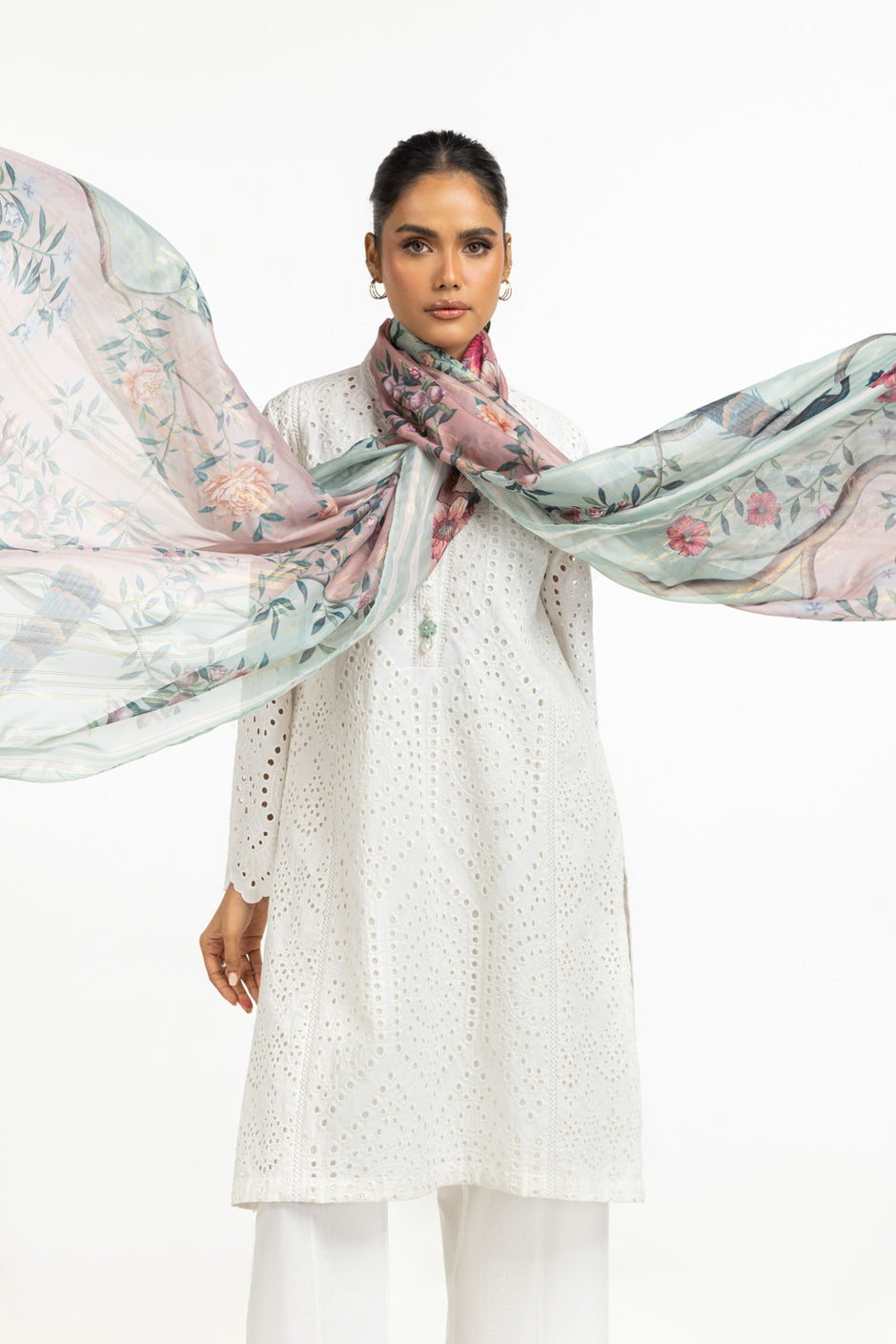 Cambric Schiffli Embroidered Shirt And Dupatta