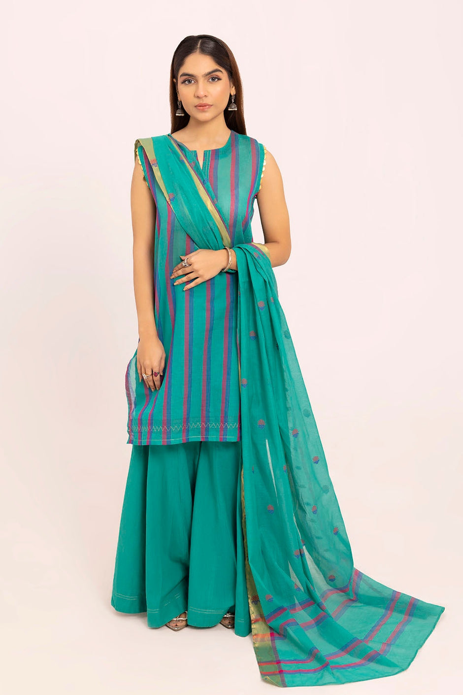 3 Piece Unstitched Embroidered Paper Cotton Jacquard Suit