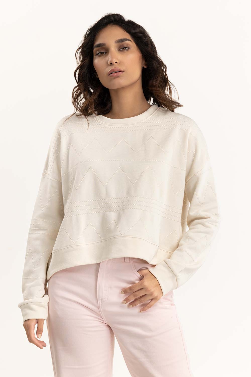 Cream Embroidered Sweatshirt 224-212-045