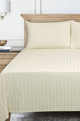 Cream Stripe Satin T-250 Bed Sheet Set 24