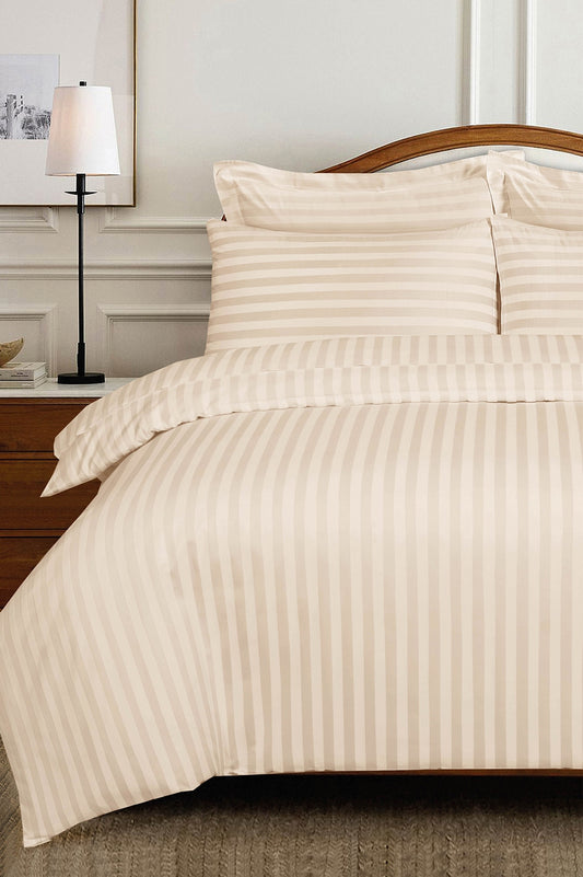 Cream Stripe Satin T-250 Quilt Cover Set 25