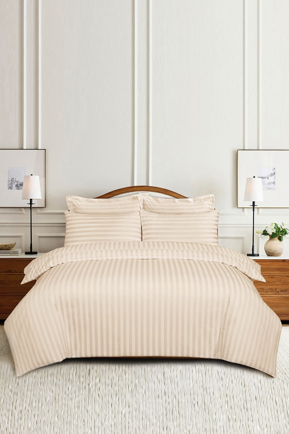 Cream Stripe Satin T-250 Quilt Cover Set 25
