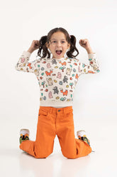 Toddler Girl Cream Sweatshirt With Rib At Neck 224-612-019