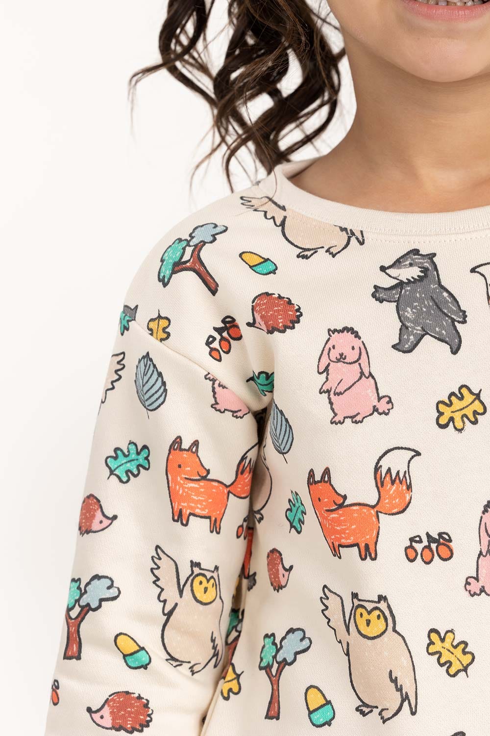 Toddler Girl Cream Sweatshirt With Rib At Neck 224-612-019