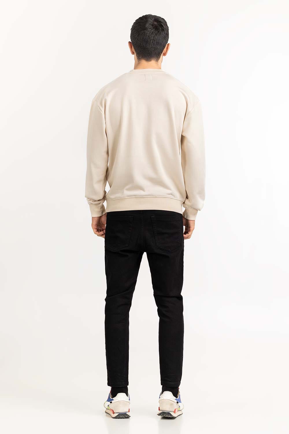 Cream V-Neck Sweatshirt 224-112-053
