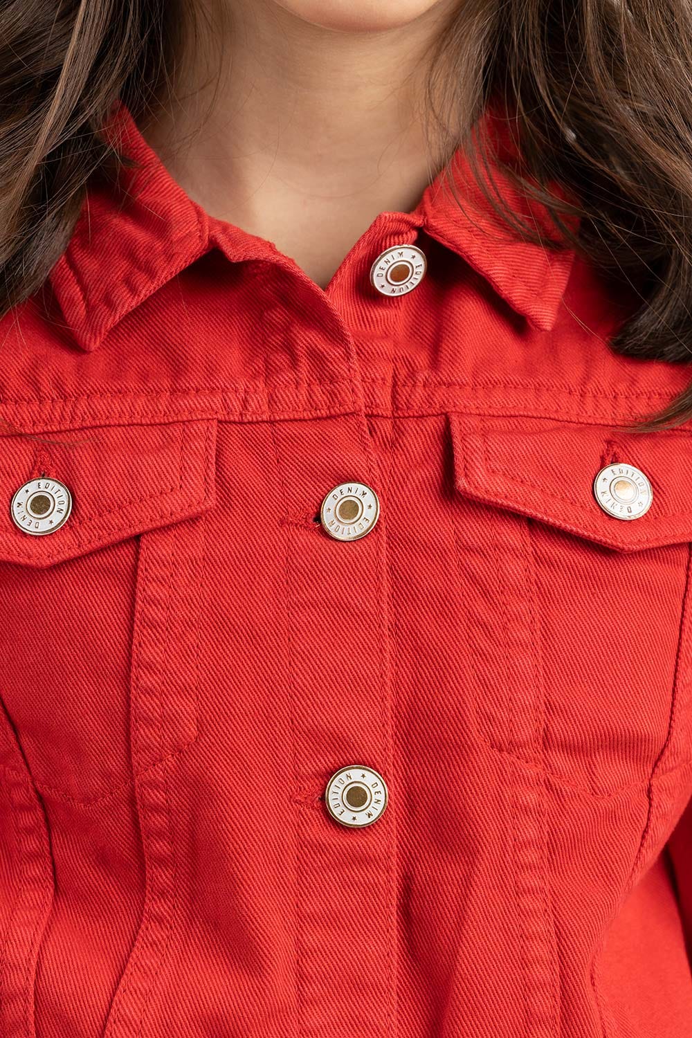 Junior Girl Cropped Non Denim Red Jacket 224-410-053