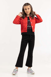 Junior Girl Cropped Non Denim Red Jacket 224-410-053