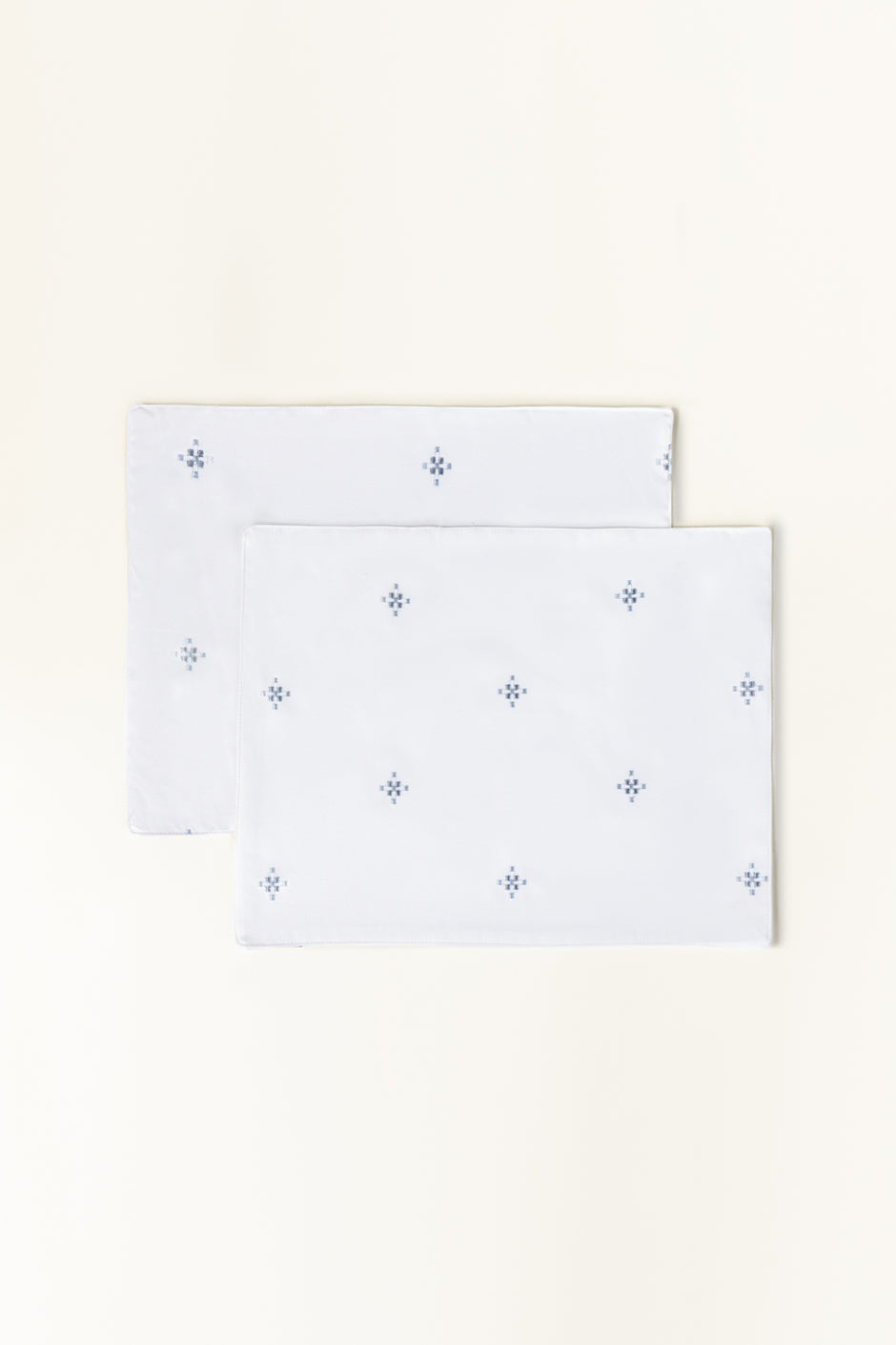 Blue Cross Stitch Embroidered Placemat Pair