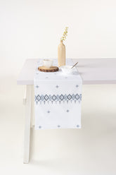 Blue Cross Stitch Embroidered Table Runner