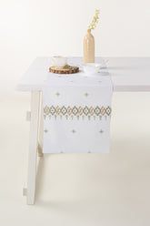 Green Cross Stitch Embroidered Table Runner