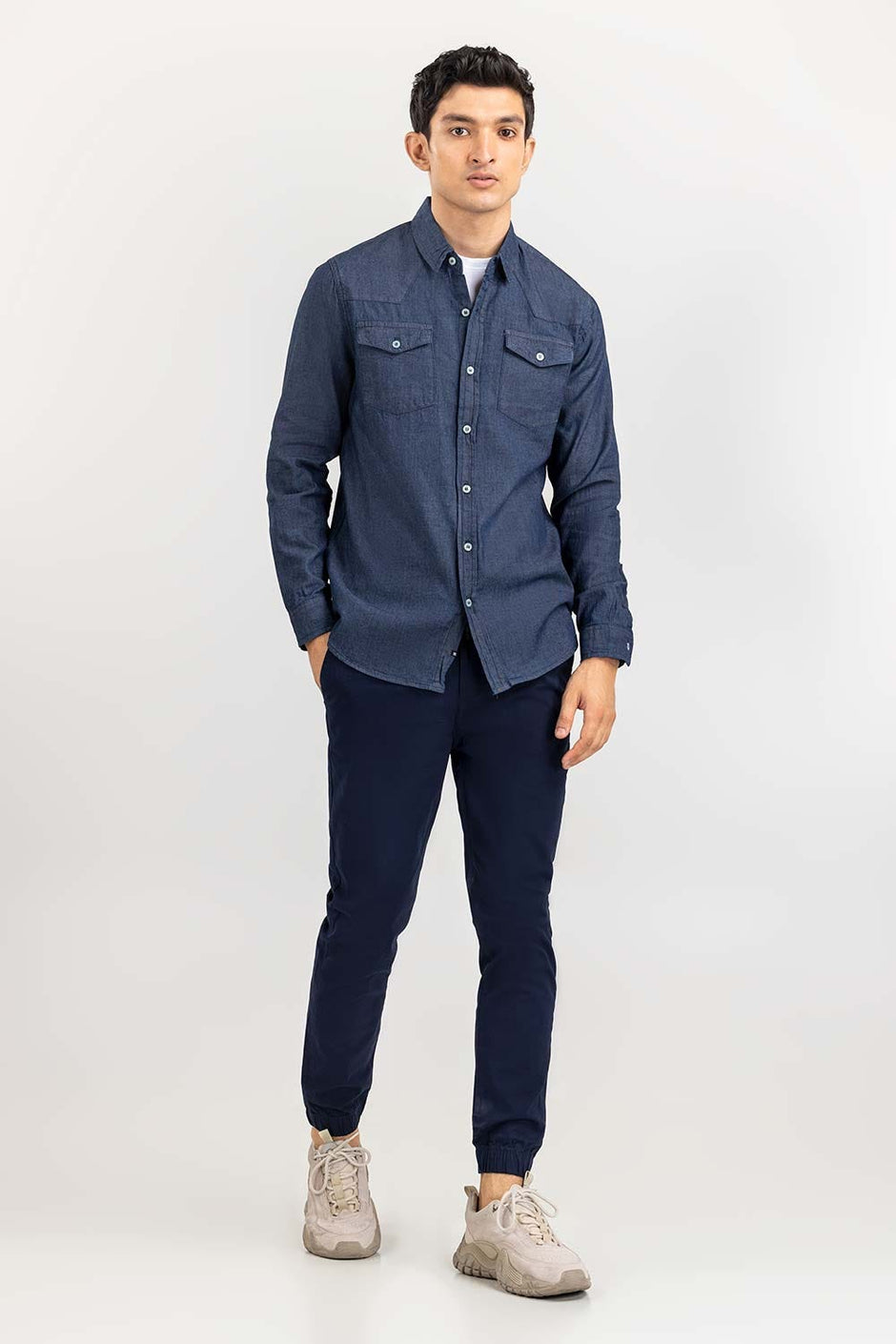 Dark Blue Yarn Dyed Casual Shirt