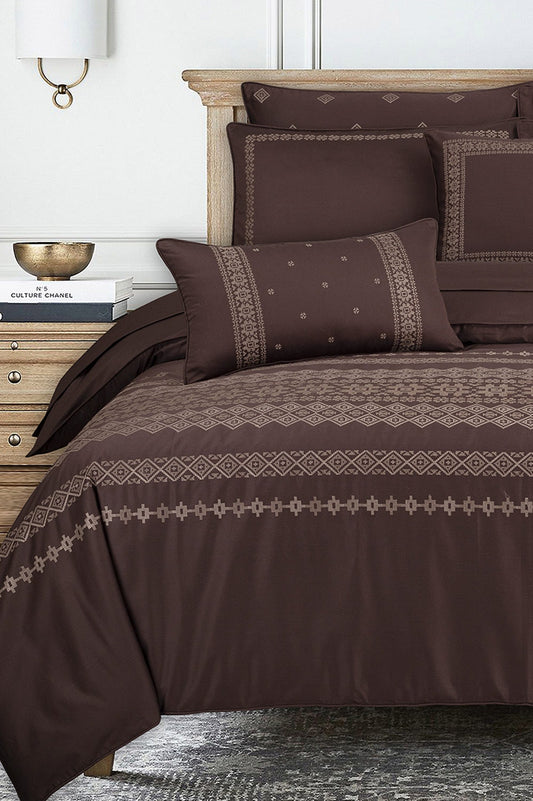 Dark Brown T-400 Embroidered Quilt Cover Set