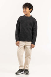 Junior Boy Dark Grey Knit Sweater With A Round Neck 224-311-009