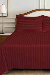 Dark Ruby Stripe Satin T-250 Bed Sheet Set