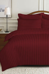 Dark Ruby Stripe Satin T-250 Quilt Cover Set