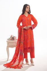 3 Piece Unstitched Embroidered Lawn Suit with Printed Denting Lawn Dupatta DN-42048