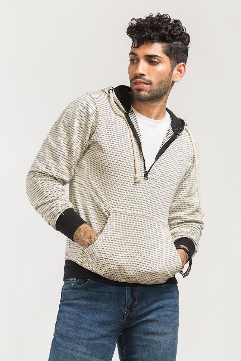 Ecru-Black Zipper Jacket JKT-HZJ-D35-01