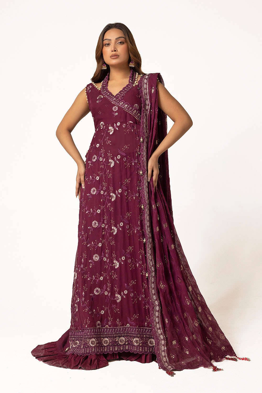 3 Piece Unstitched Embroidered Chiffon Suit with Embroidered Chiffon Dupatta LE-52014