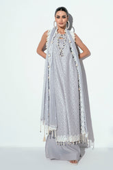 3 Piece Unstitched Schiffli Embroidered Lawn Suit with Embroidered Chiffon Dupatta PM-52048