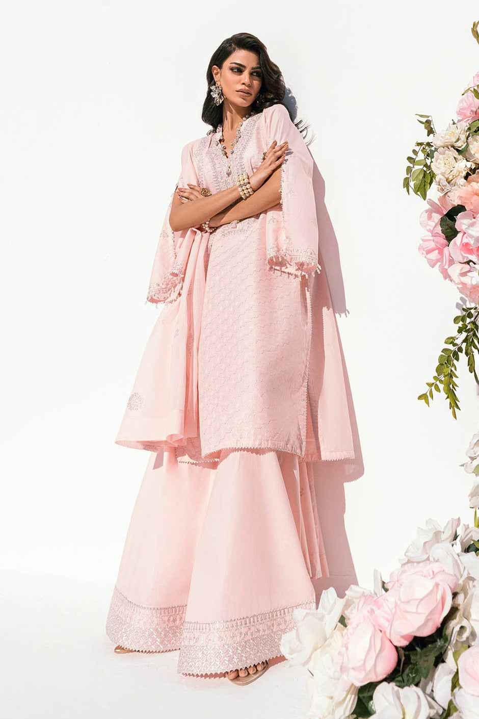 3 Piece Unstitched Embroidered Printed Denting Lawn Suit