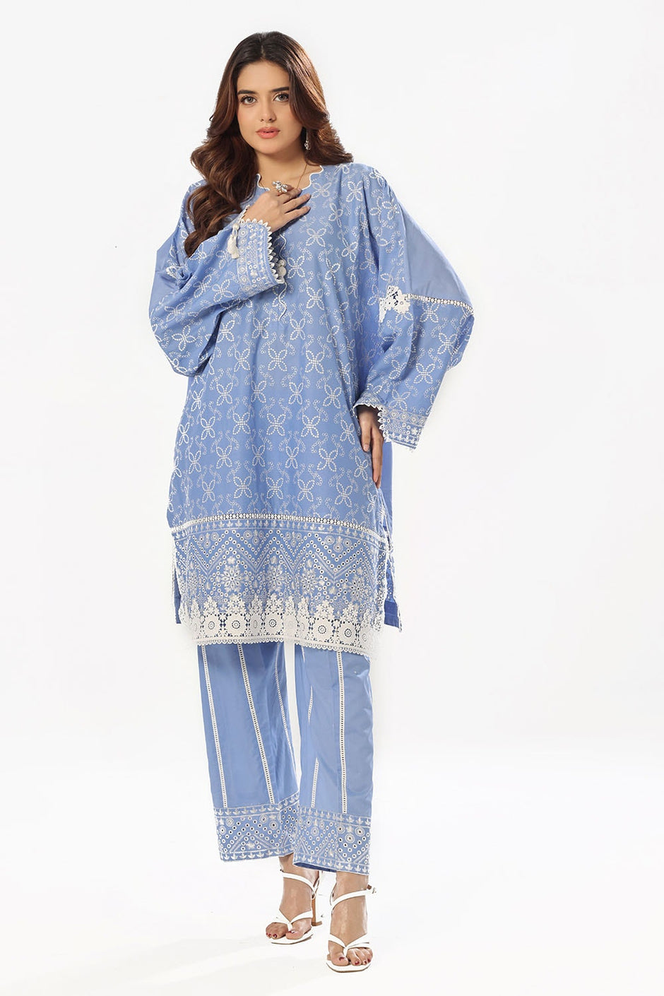 2 Piece Unstitched Embroidered Lawn Shirt with Dyed Trouser