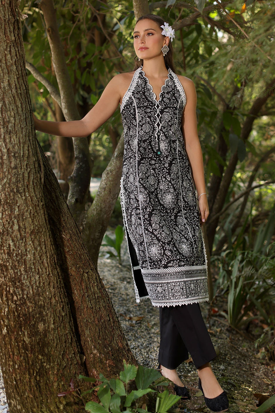 2 Piece Unstitched Embroidered Lawn Shirt with Dyed Trouser