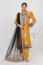 3 Piece Unstitched Embroidered Jacquard Suit with Embroidered Organza Dupatta FE-52001