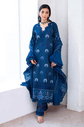 3 Piece Unstitched Embroidered Paper Cotton Self Jacquard Suit with Zari Stripe Dupatta FE-52004