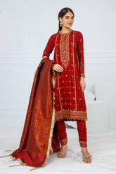 3 Piece Unstitched Embroidered Raw Silk Suit with Banarsi Dupatta FE-52075