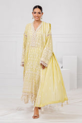 3 Piece Unstitched Embroidered Paper Cotton Suit with Embroidered Paper Cotton Dupatta FE-52080