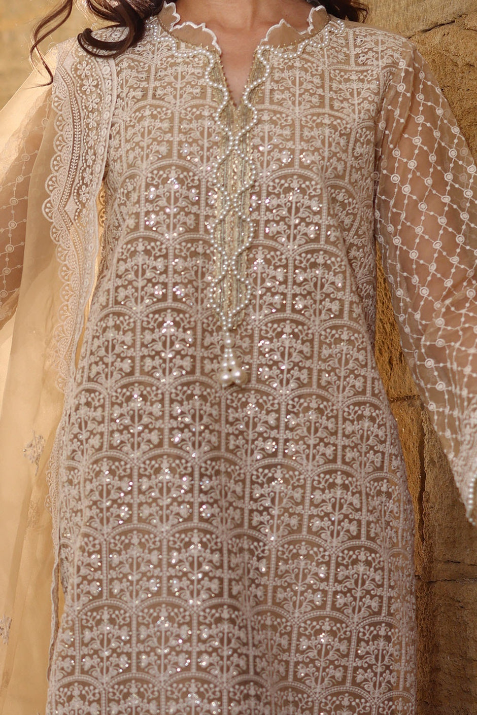 3 Piece Unstitched Embroidered Organza Suit with Embroidered Organza Dupatta