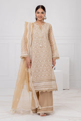 3 Piece Unstitched Embroidered Organza Suit with Embroidered Organza Dupatta FE-52087