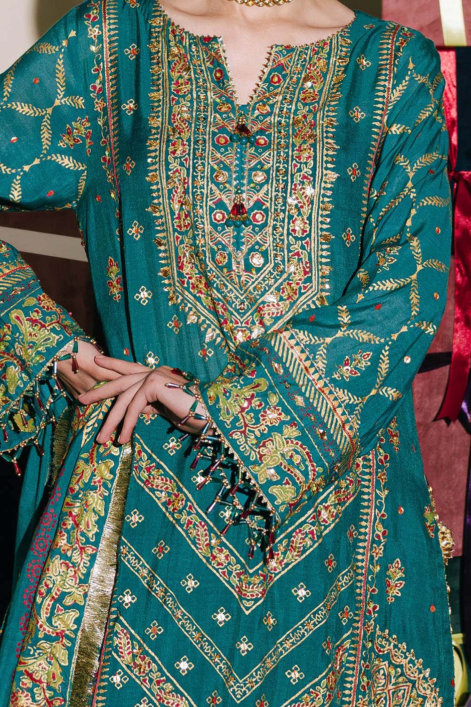3 Piece Unstitched Embroidered Paper Cotton Suit with Paper Cotton Dupatta