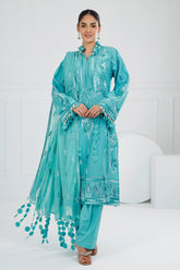 3 Piece Unstitched Embroidered Lawn Suit with Embroidered Chiffon Dupatta FE-52109