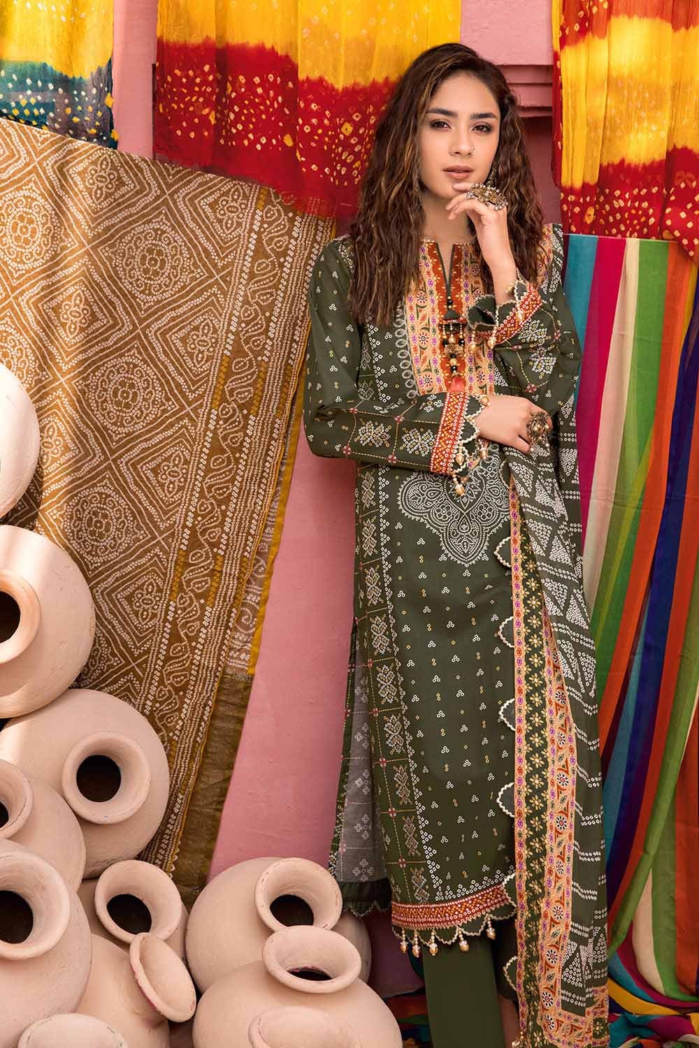 3 Piece Chunri Lawn Unstitched Gold Printed Suit CL-32180 B