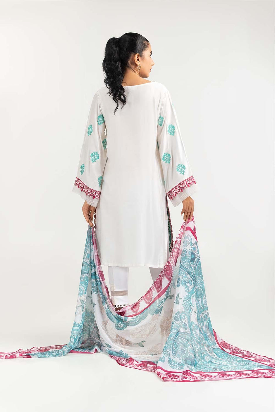 2 Piece Khadi Net Embroidered Shirt With Dupatta