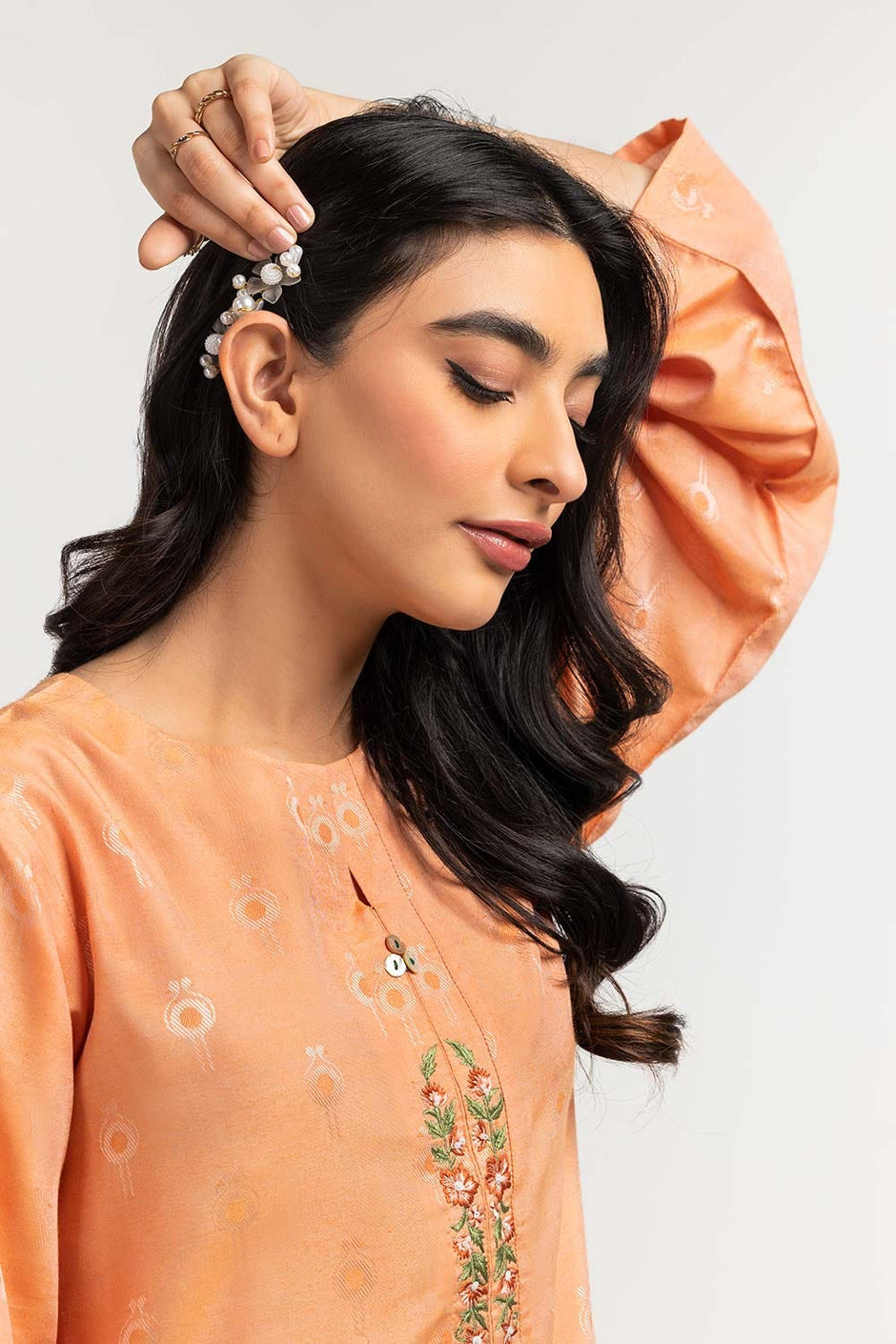 Dyed Self Jacquard Embroidered Shirt