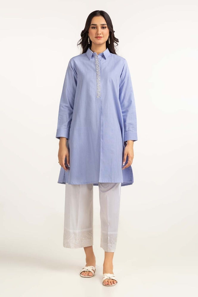 Dyed Cotton Yarn Dyed Embroidered Shirt