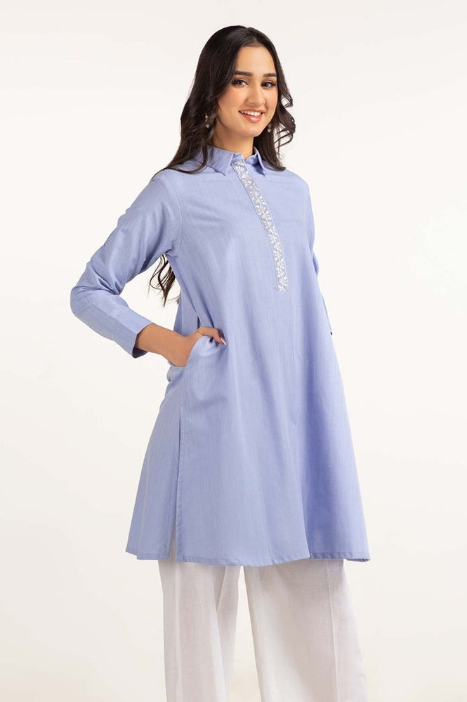 Dyed Cotton Yarn Dyed Embroidered Shirt