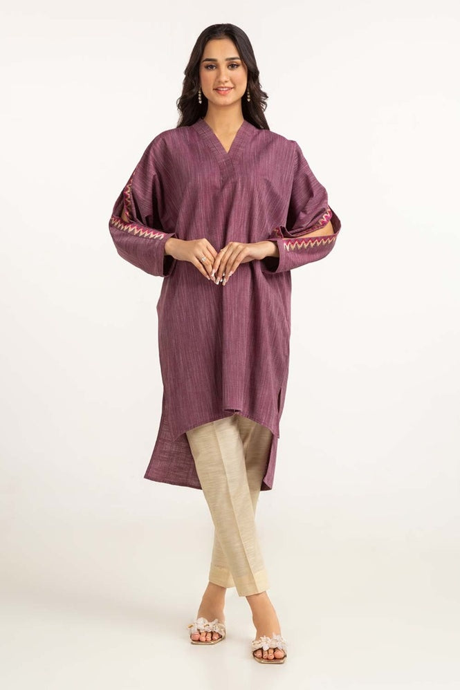 Dyed Yarn Cotton Embroidered Shirt