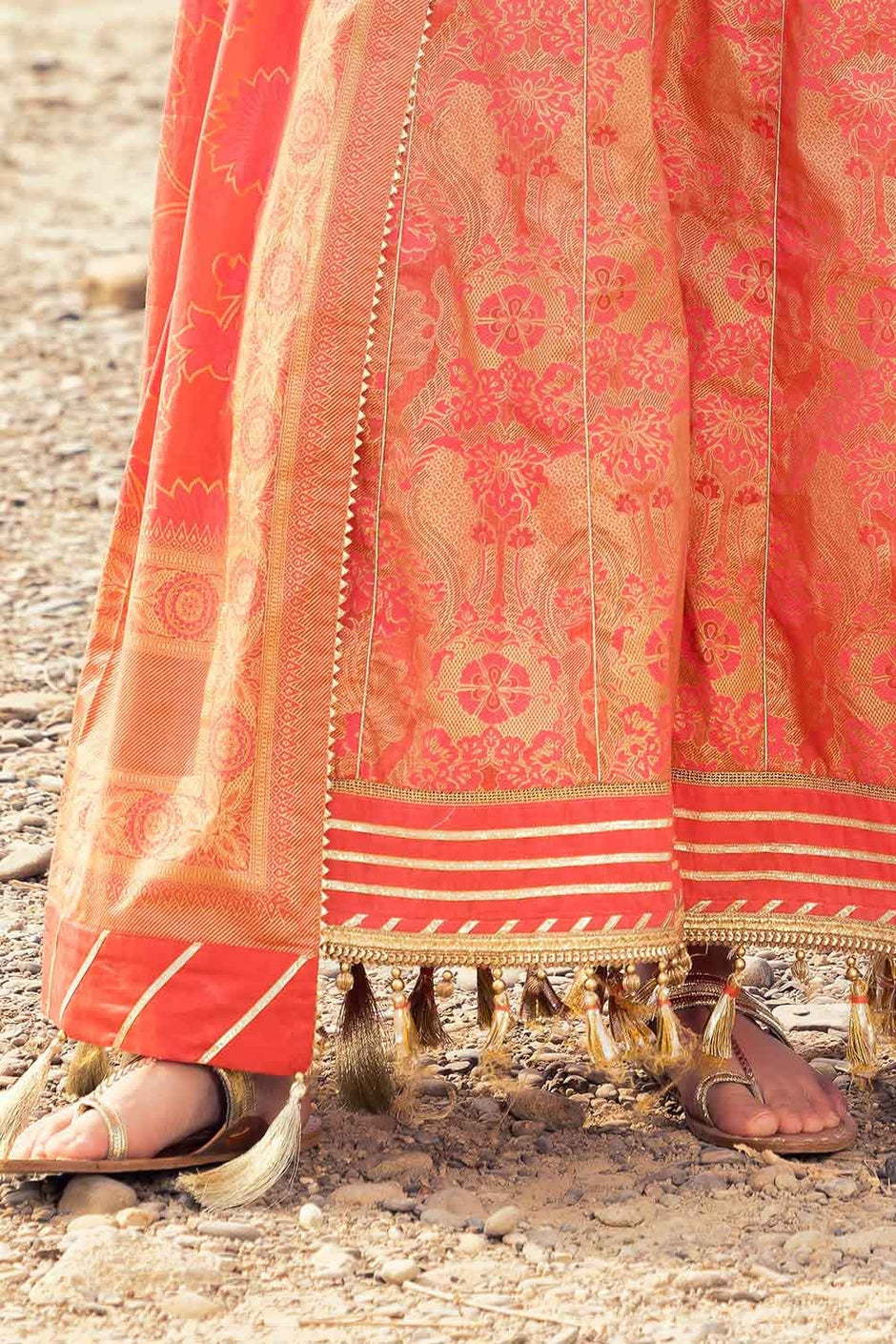3 Piece Unstitched Gold and Lacquer Printed Lawn Suit