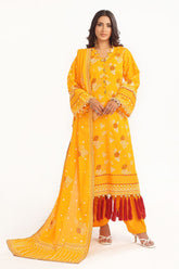 3 Piece Unstitched Gold Lacquer Printed Lawn Suit CL-52177 A