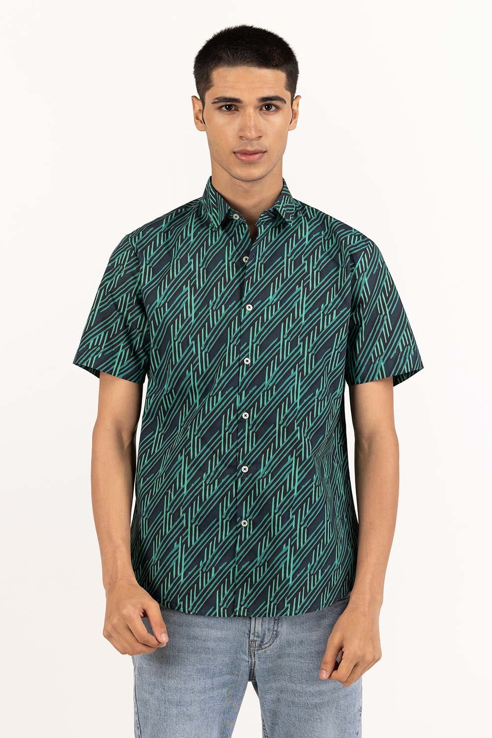 Green Black Printed Casual Shirt CS-PRT22-007