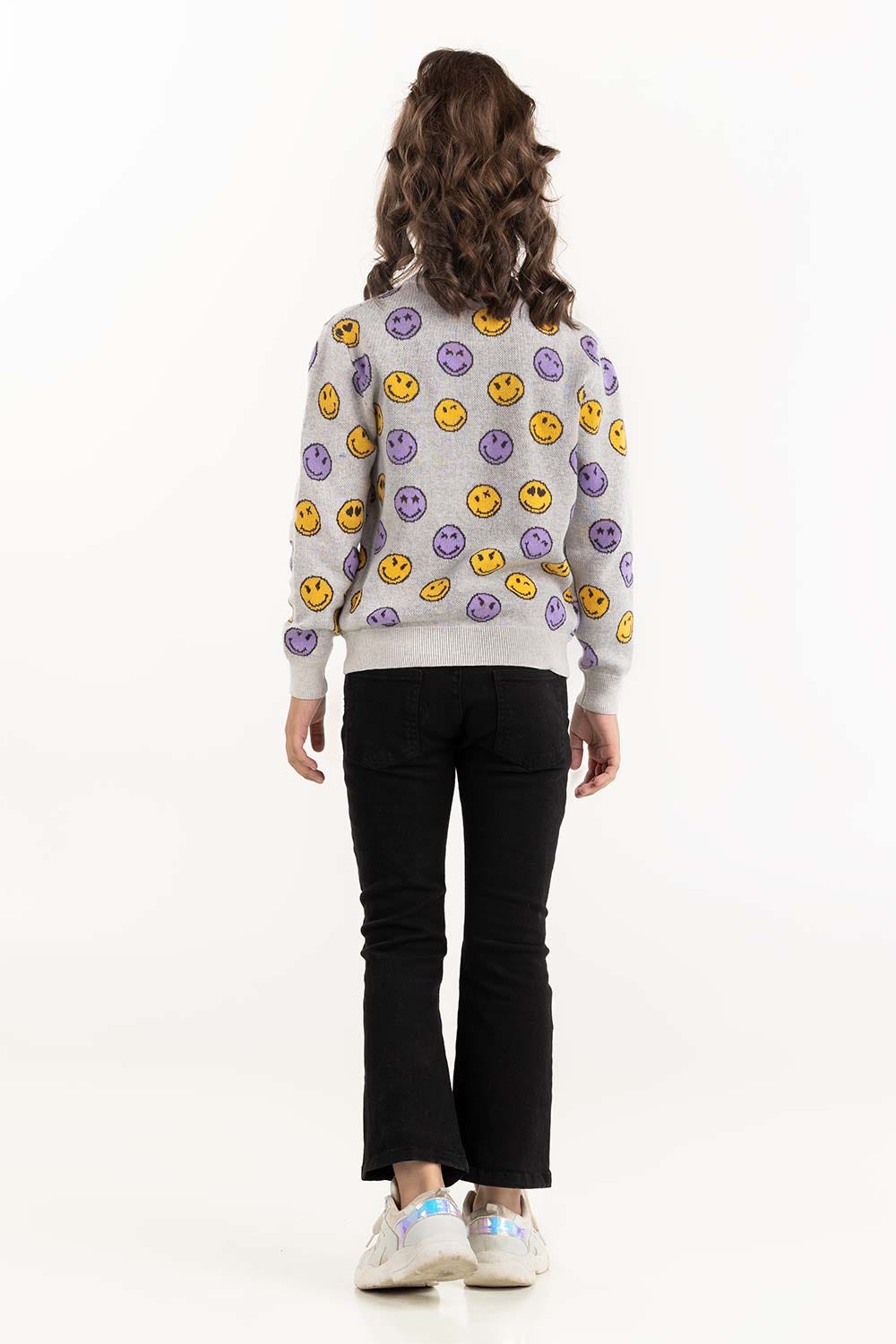 Junior Girl Grey Jacquard Sweater 224-411-004